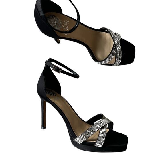Vince Camuto Kalvira Black Rhinestone strappy sandal heels size 8 - Picture 1 of 7